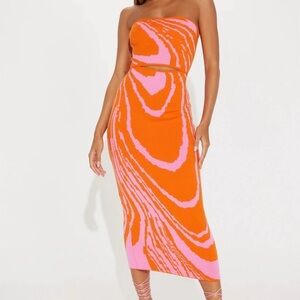 Tie-dye pink orange sweater midi maxi dress